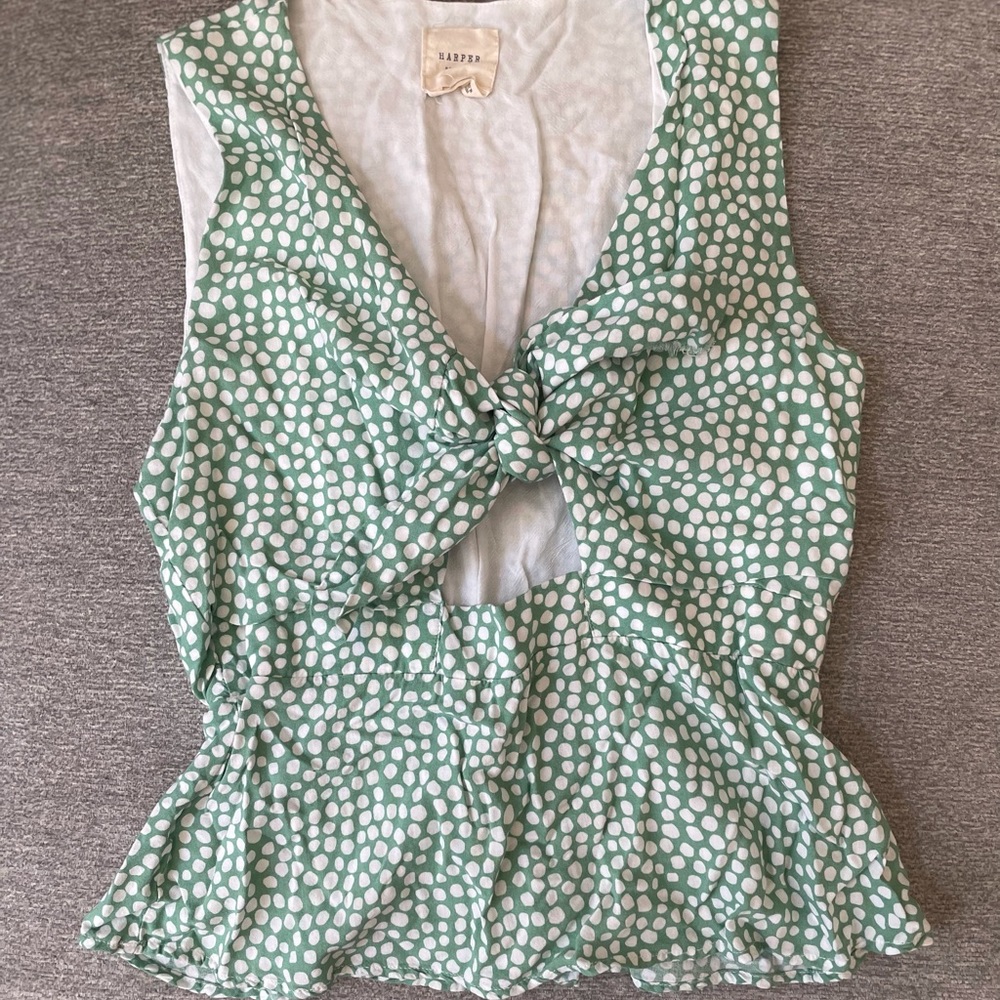 Blue/Green Front Tie Tank Top Blouse